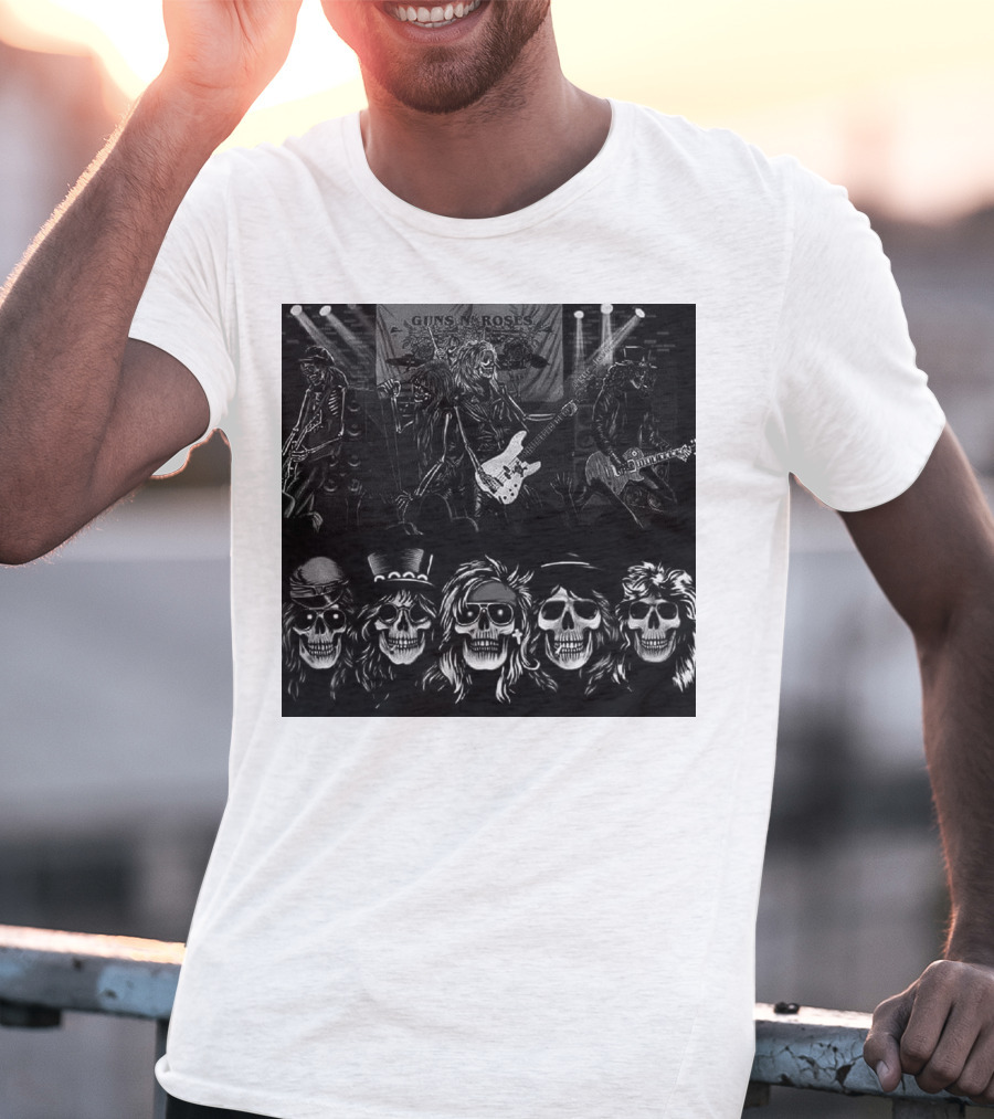 Guns N' Roses Skeleton Band Members Rock Concert Scene T-Shirt