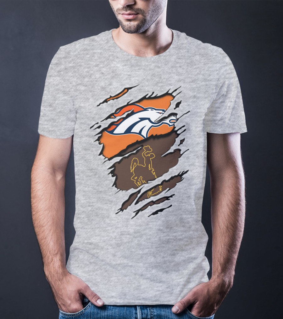 Broncos Wyoming Dual Team Spirit Cowboys And Broncos T-Shirt
