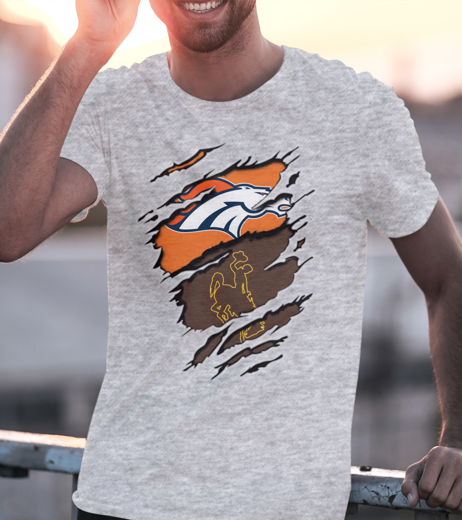 Broncos Wyoming Dual Team Spirit Cowboys And Broncos T-Shirt