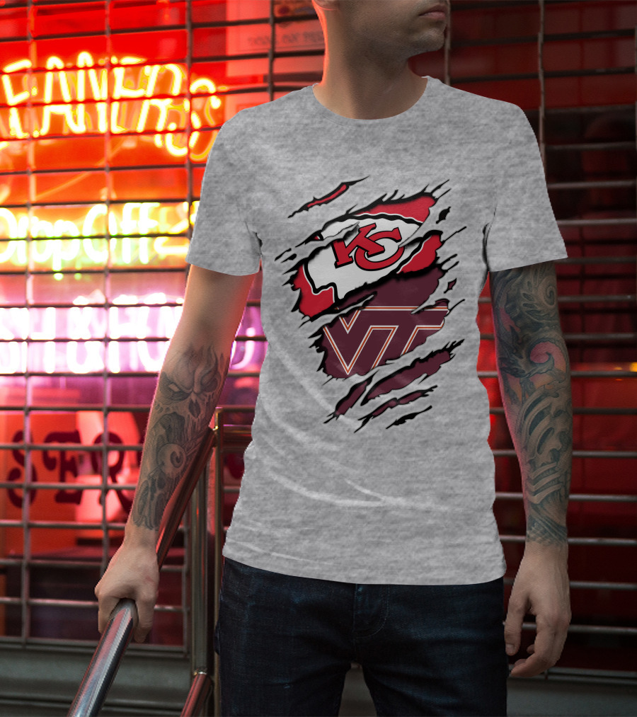 Kansas City Chiefs Virginia Tech Hokies Torn Effect T-Shirt