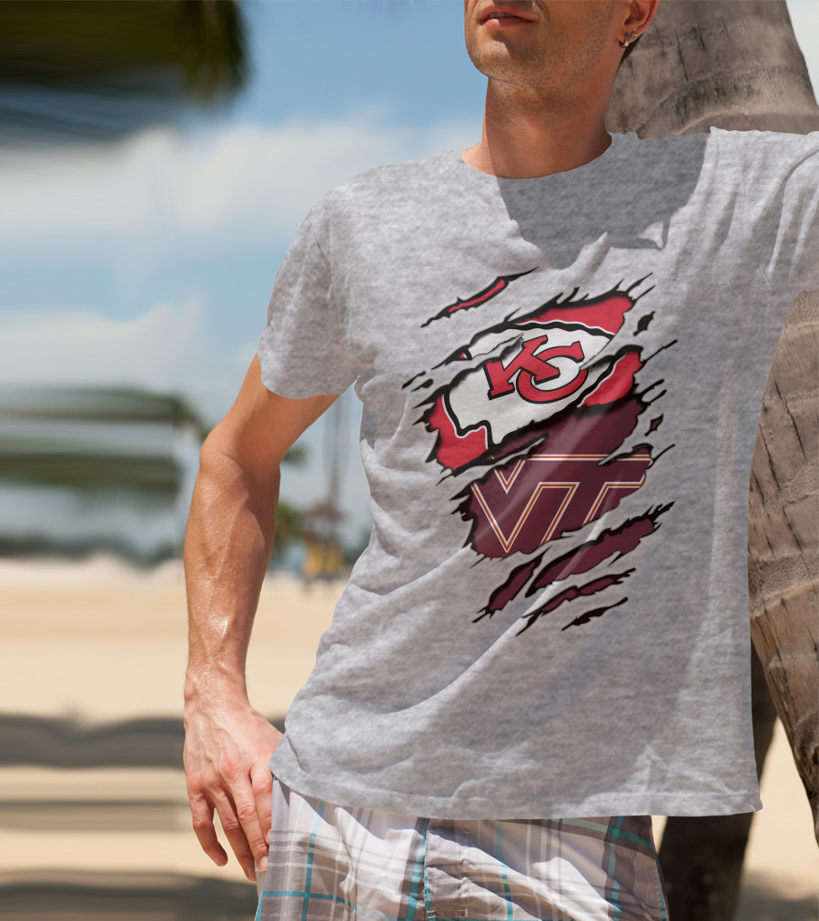 Kansas City Chiefs Virginia Tech Hokies Torn Effect T-Shirt