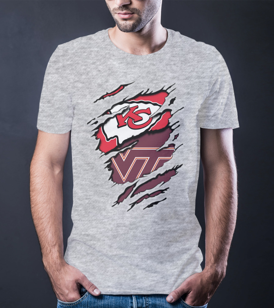 Kansas City Chiefs Virginia Tech Hokies Torn Effect T-Shirt