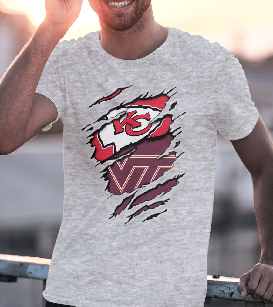 Kansas City Chiefs Virginia Tech Hokies Torn Effect T-Shirt