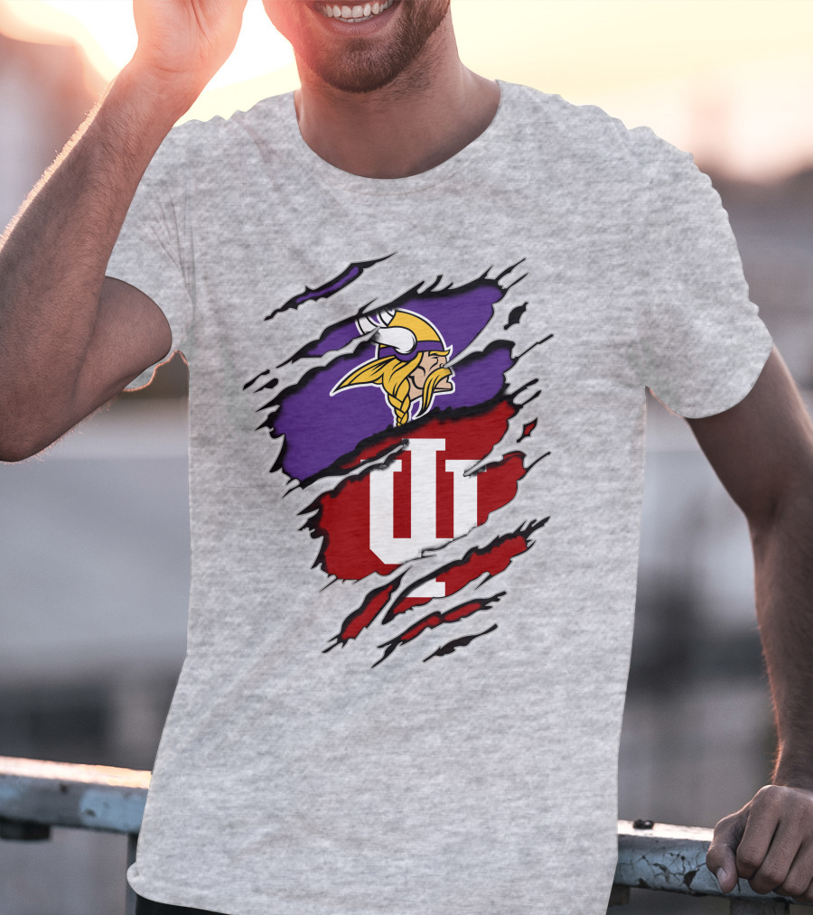 Vikings Indiana Hoosiers Torn Logo Mashup T-Shirt