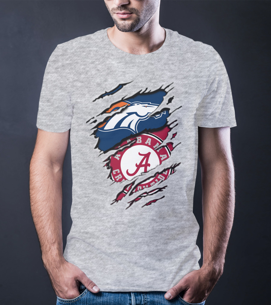 Alabama Crimson Tide Denver Broncos Logo Fusion T-Shirt