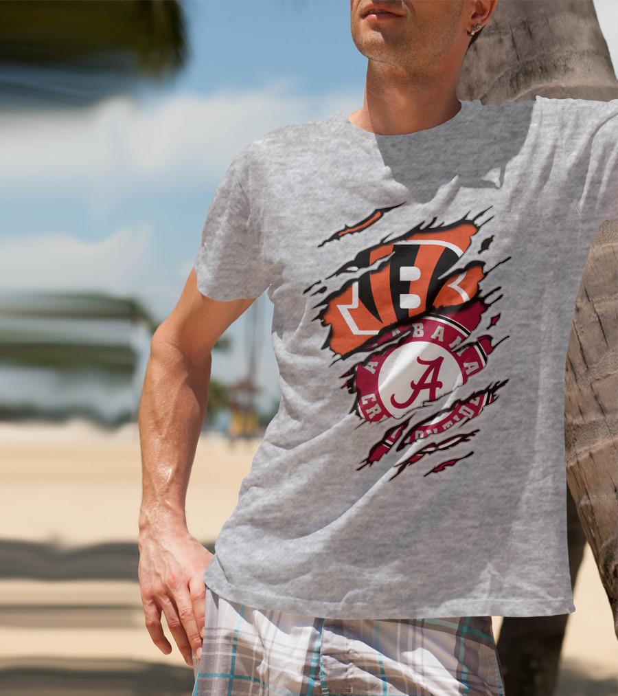 Alabama Crimson Tide Cincinnati Bengals Ripped Logo Combo T-Shirt