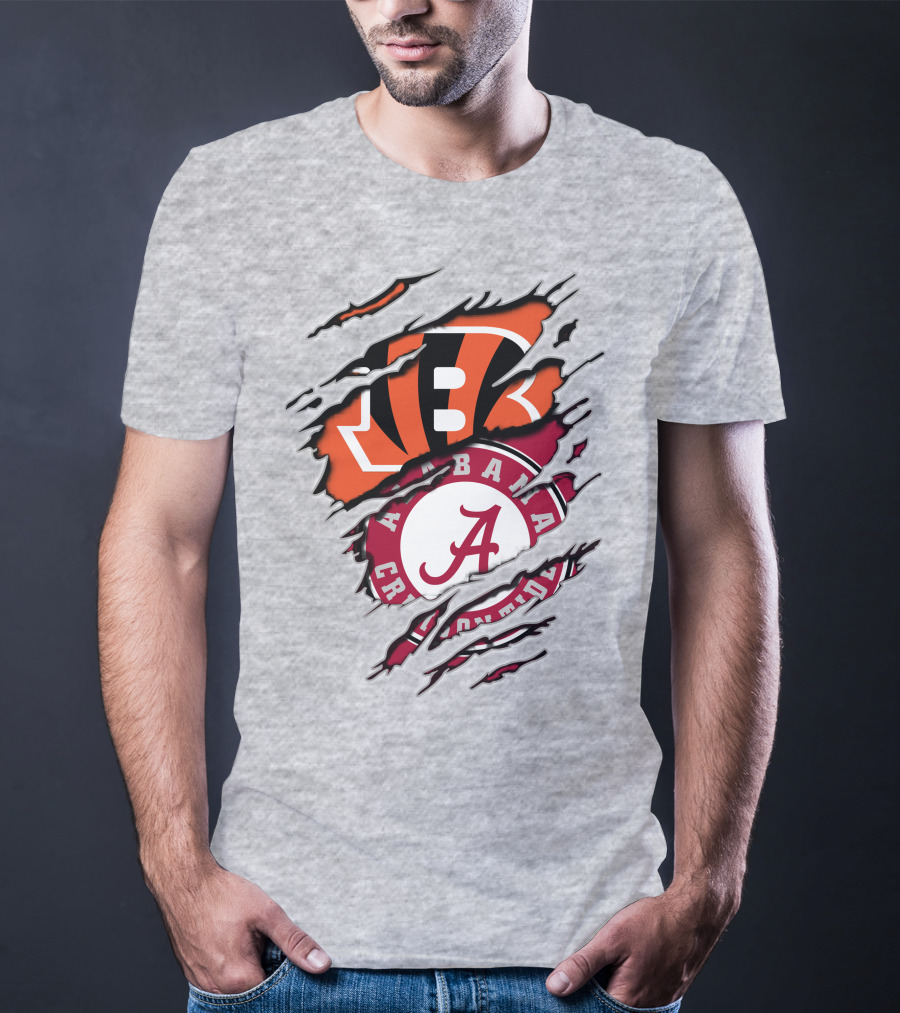 Alabama Crimson Tide Cincinnati Bengals Ripped Logo Combo T-Shirt