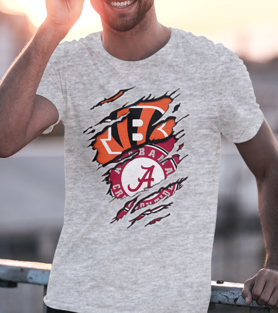 Alabama Crimson Tide Cincinnati Bengals Ripped Logo Combo T-Shirt