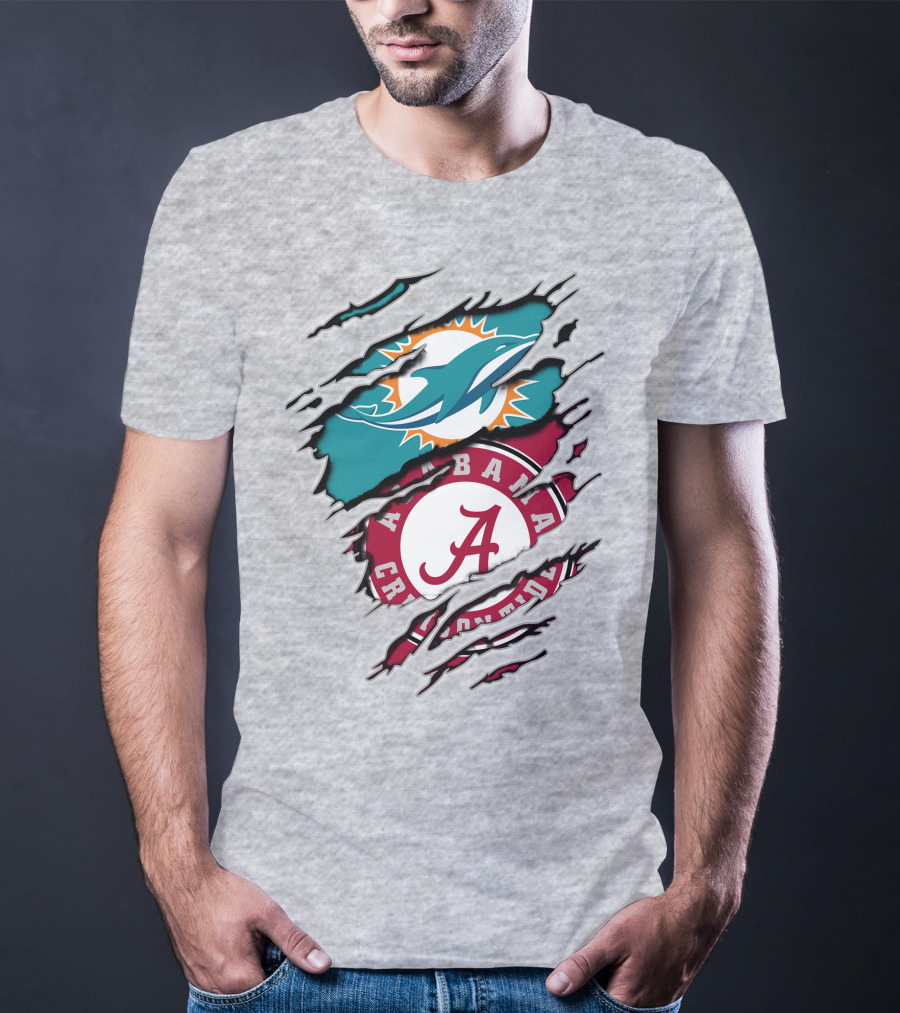 Alabama Crimson Tide And Miami Dolphins Logo Fusion T-Shirt