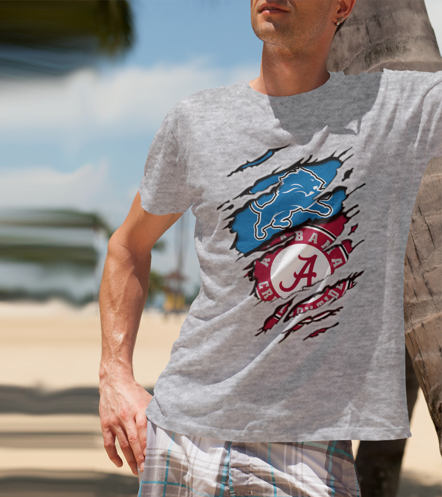 Alabama Crimson Tide And Detroit Lions Fan Crossover T-Shirt