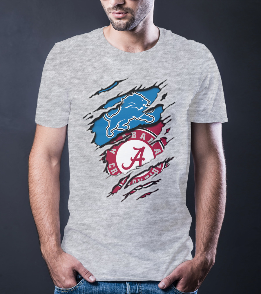 Alabama Crimson Tide And Detroit Lions Fan Crossover T-Shirt
