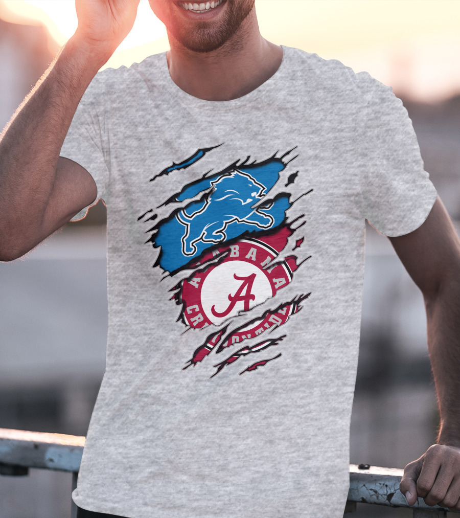Alabama Crimson Tide And Detroit Lions Fan Crossover T-Shirt