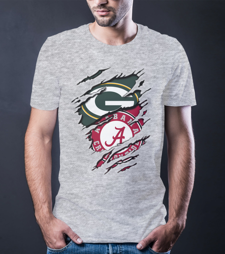 Alabama Crimson Tide Green Bay Packers Rip Effect T-Shirt