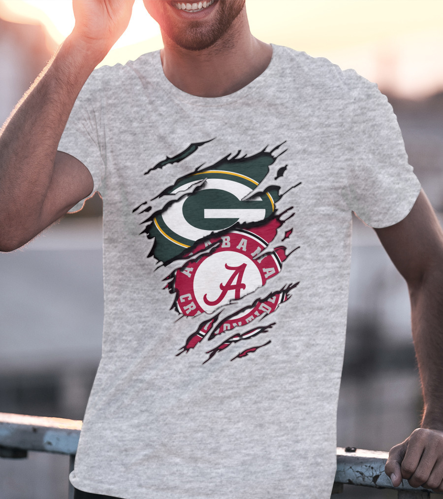 Alabama Crimson Tide Green Bay Packers Rip Effect T-Shirt
