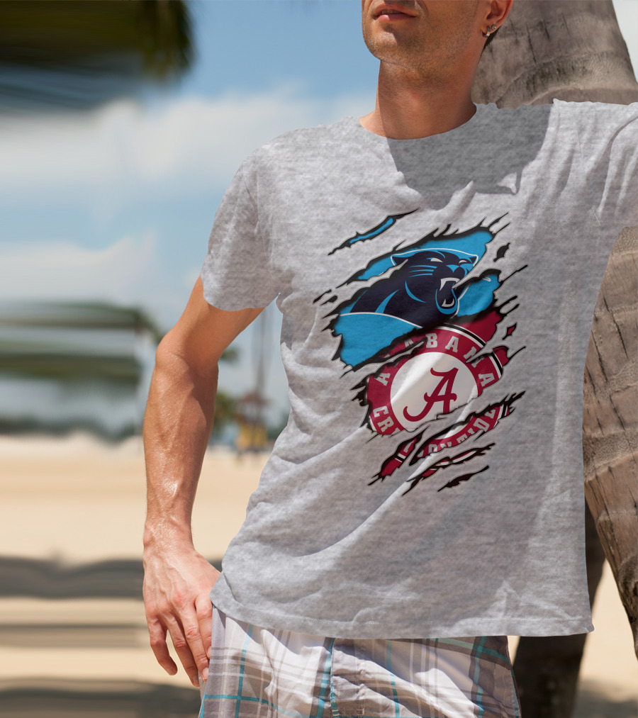 Alabama Crimson Tide And Carolina Panthers Logo Blend T-Shirt