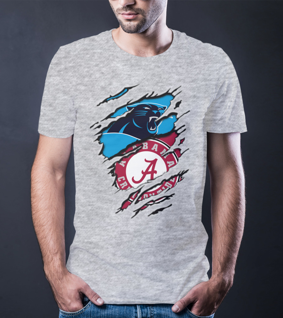 Alabama Crimson Tide And Carolina Panthers Logo Blend T-Shirt