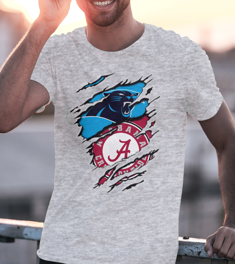 Alabama Crimson Tide And Carolina Panthers Logo Blend T-Shirt