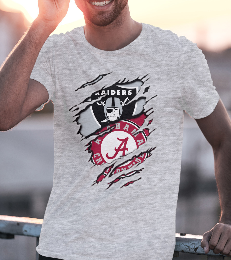 Alabama Crimson Tide Raiders Logo Mashup With Helmeted Mascot T-Shirt