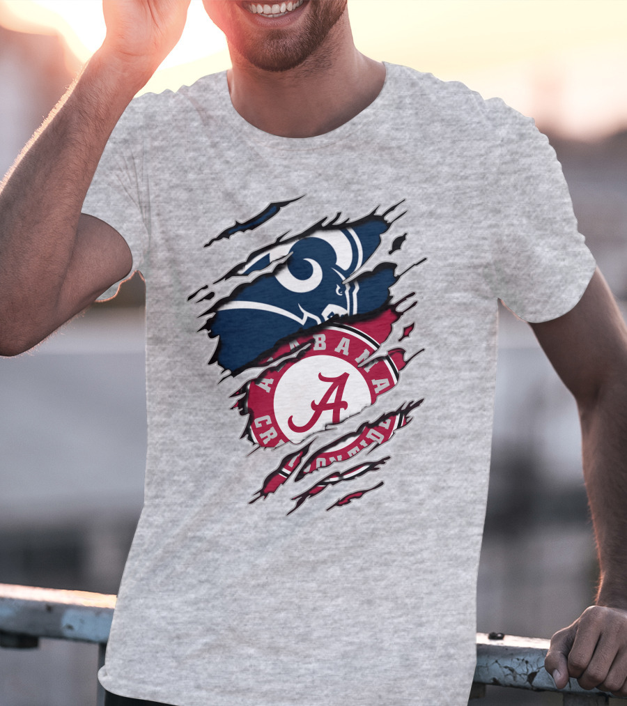Alabama Crimson Tide Los Angeles Rams Logo Mashup T-Shirt