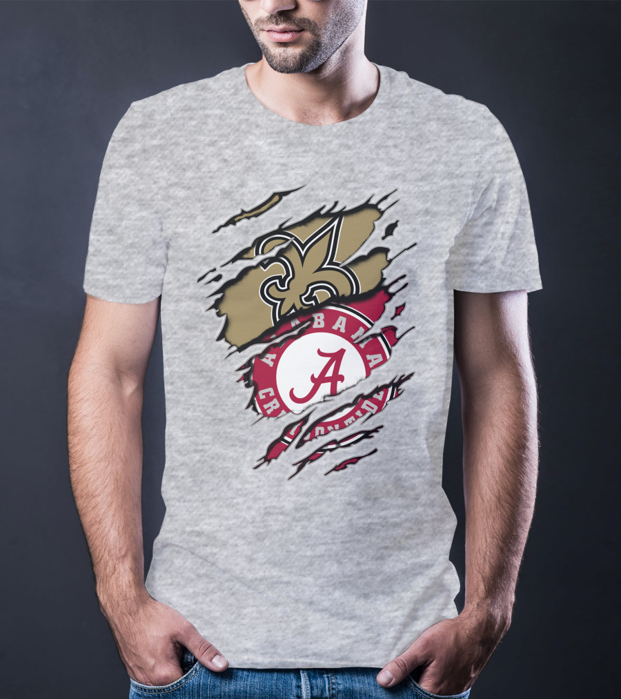 Alabama Crimson Tide New Orleans Saints Logo Mashup T-Shirt