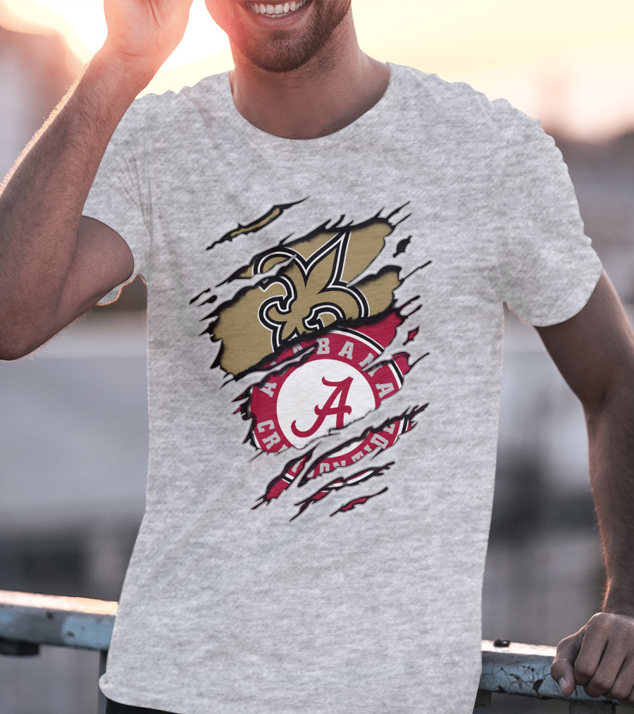 Alabama Crimson Tide New Orleans Saints Logo Mashup T-Shirt
