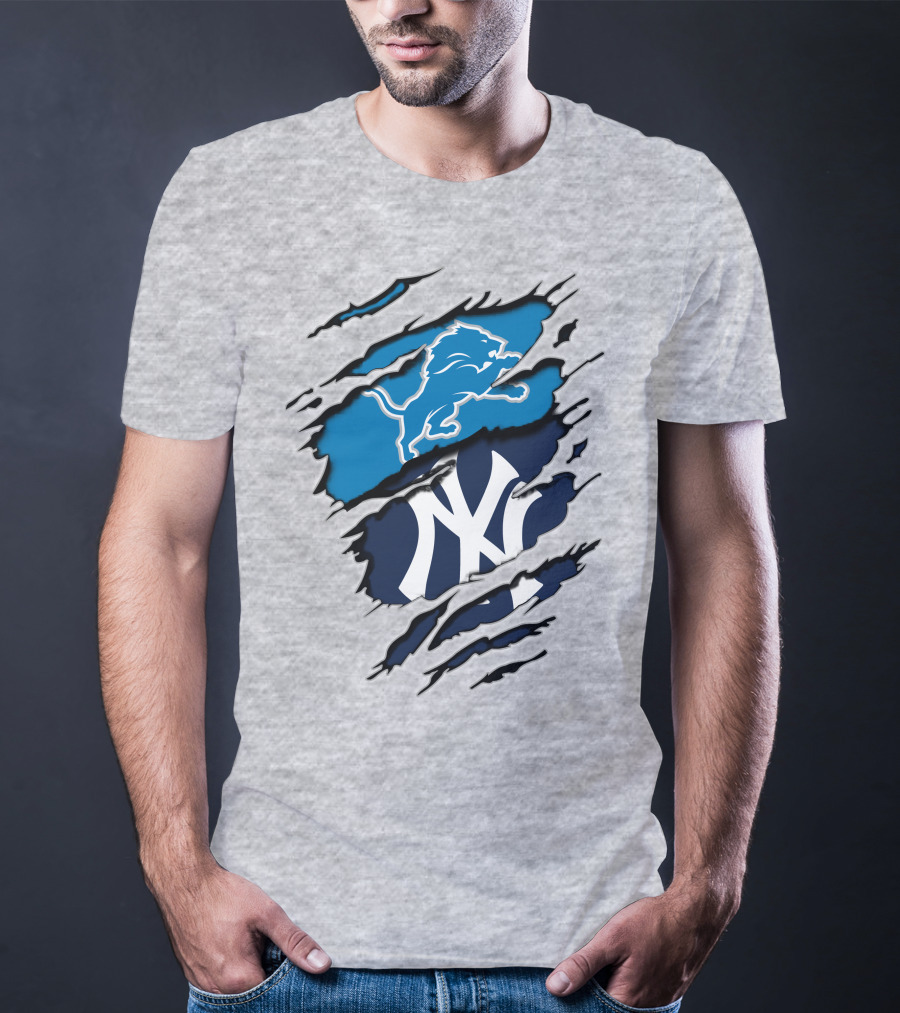 Detroit Lions New York Yankees Claw Rip T-Shirt