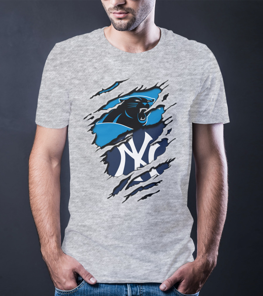 Panthers Yankees Claw Rip Logos Mashup T-Shirt
