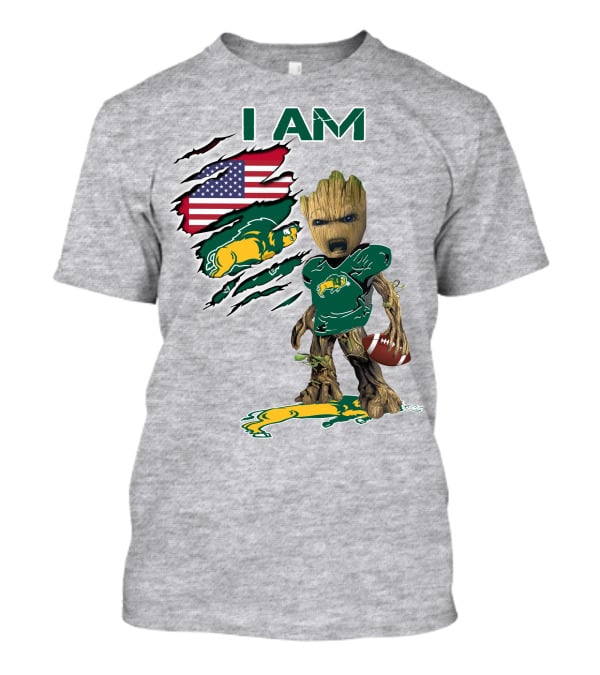 I AM American Flag Bison Football Character T-Shirt