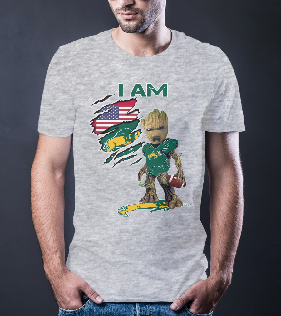 I AM American Flag Bison Football Character T-Shirt