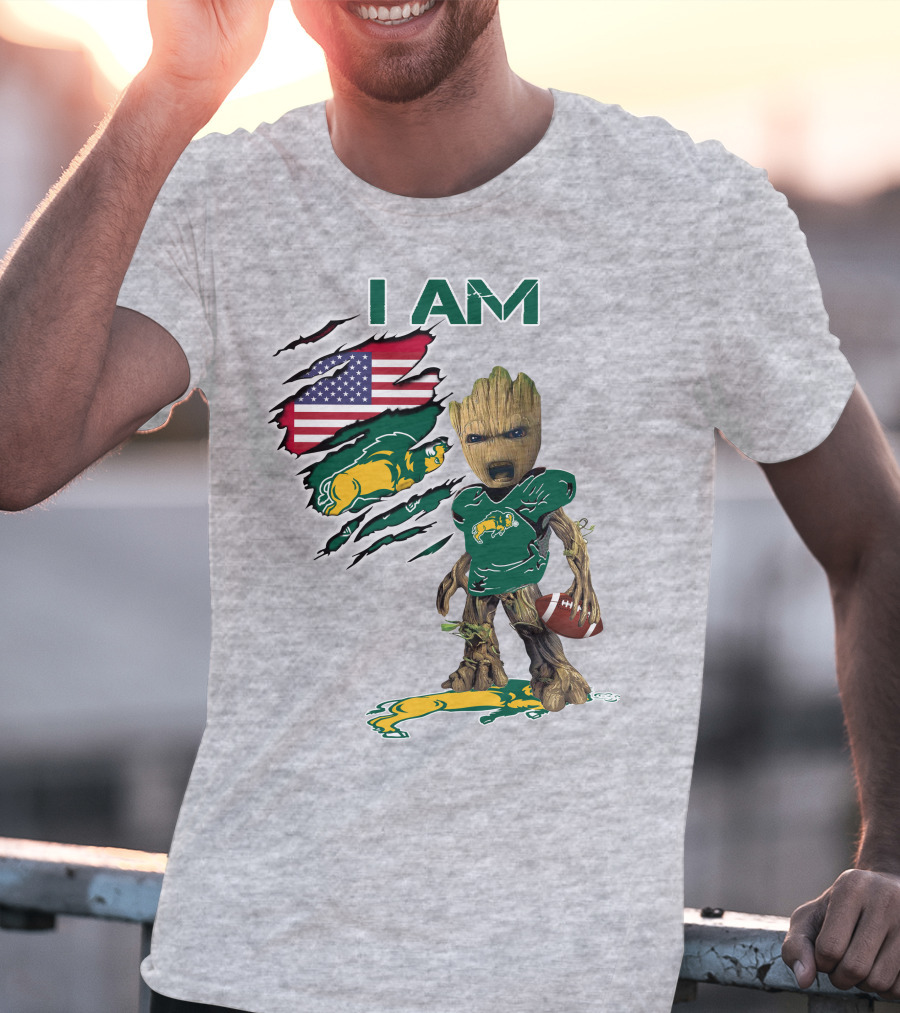 I AM American Flag Bison Football Character T-Shirt