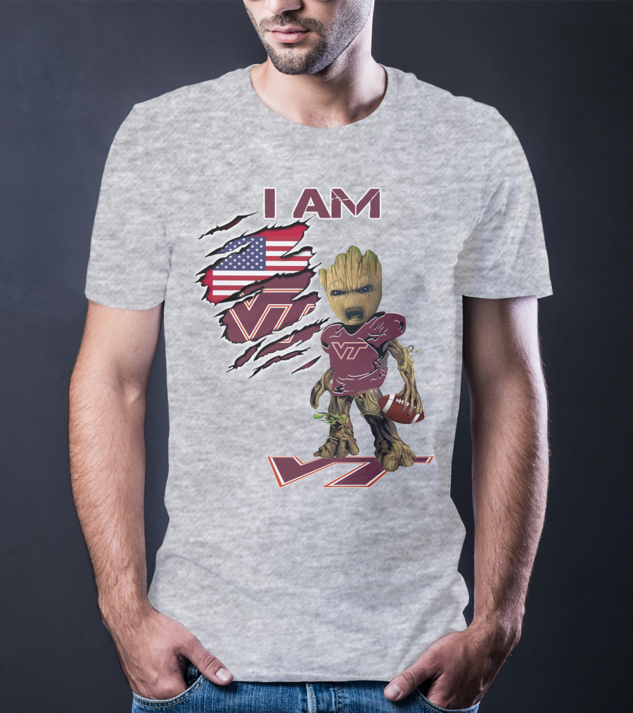I AM Hokies VT Football And American Flag T-Shirt