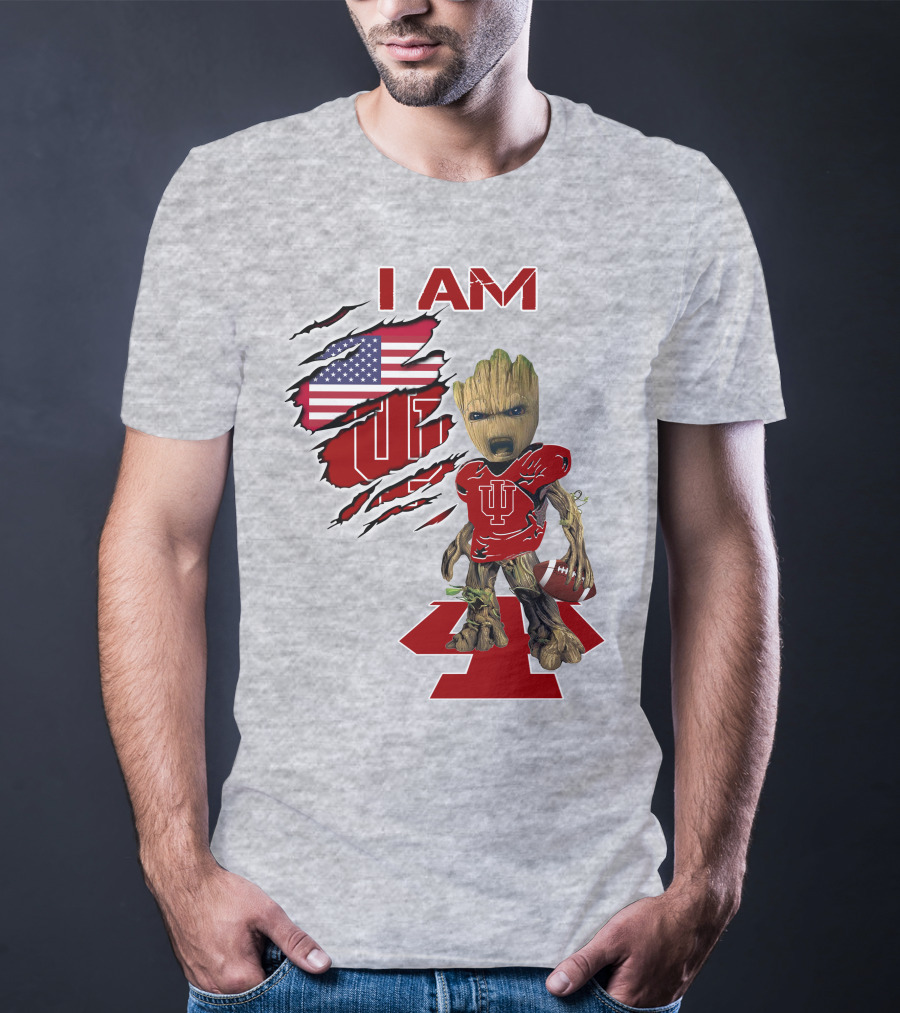 I AM Hoosiers Groot American Flag IU Football T-Shirt