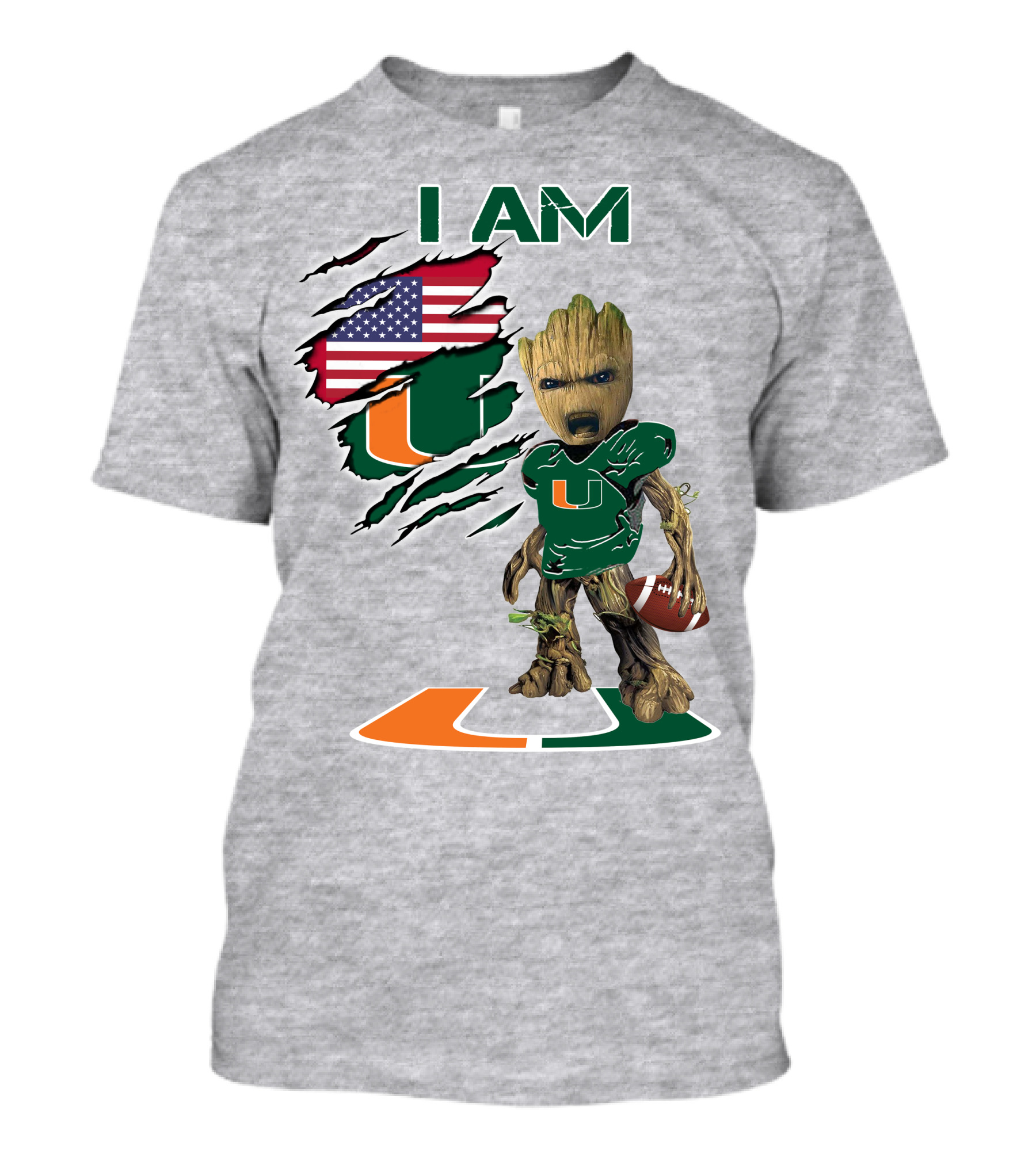 I Am University Of Miami Hurricanes Football Groot American Flag T-Shirt