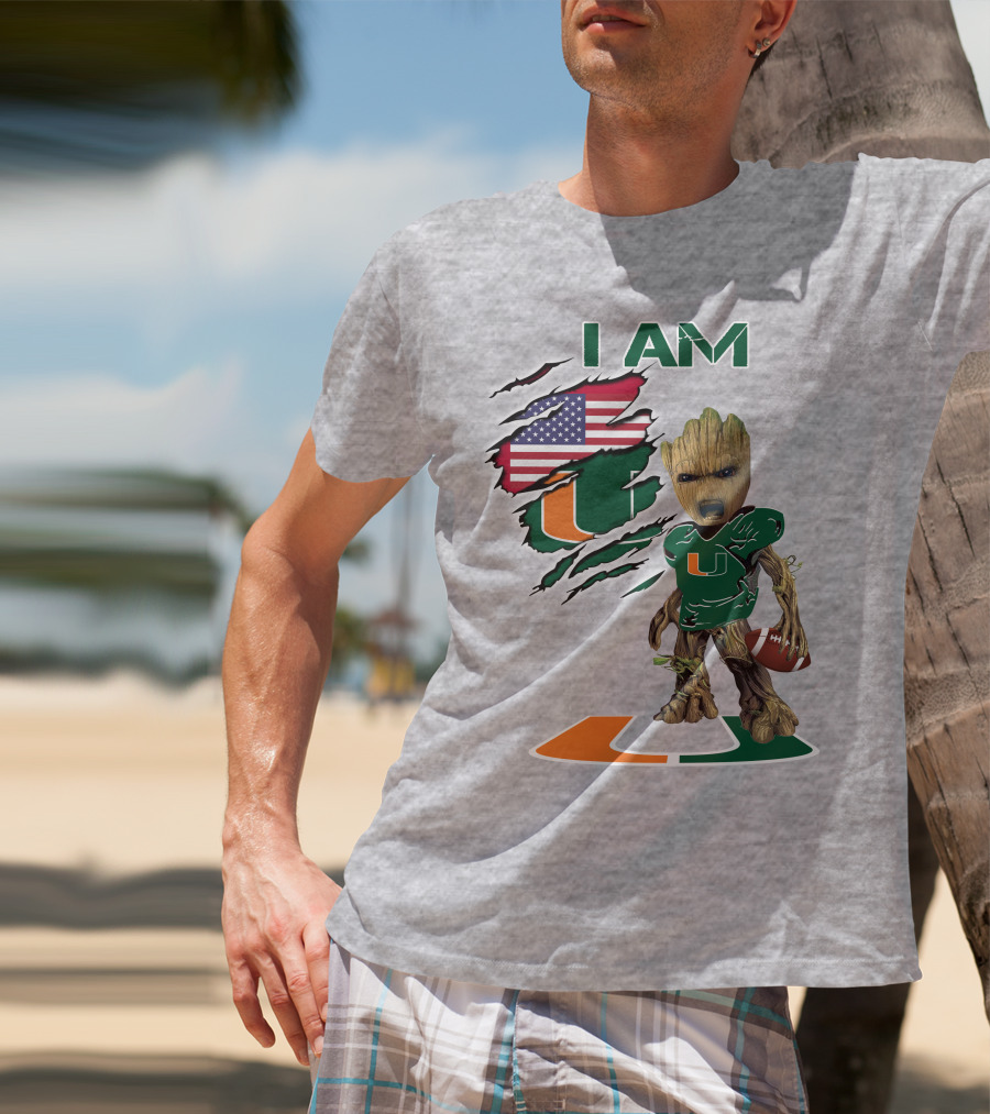 I Am University Of Miami Hurricanes Football Groot American Flag T-Shirt
