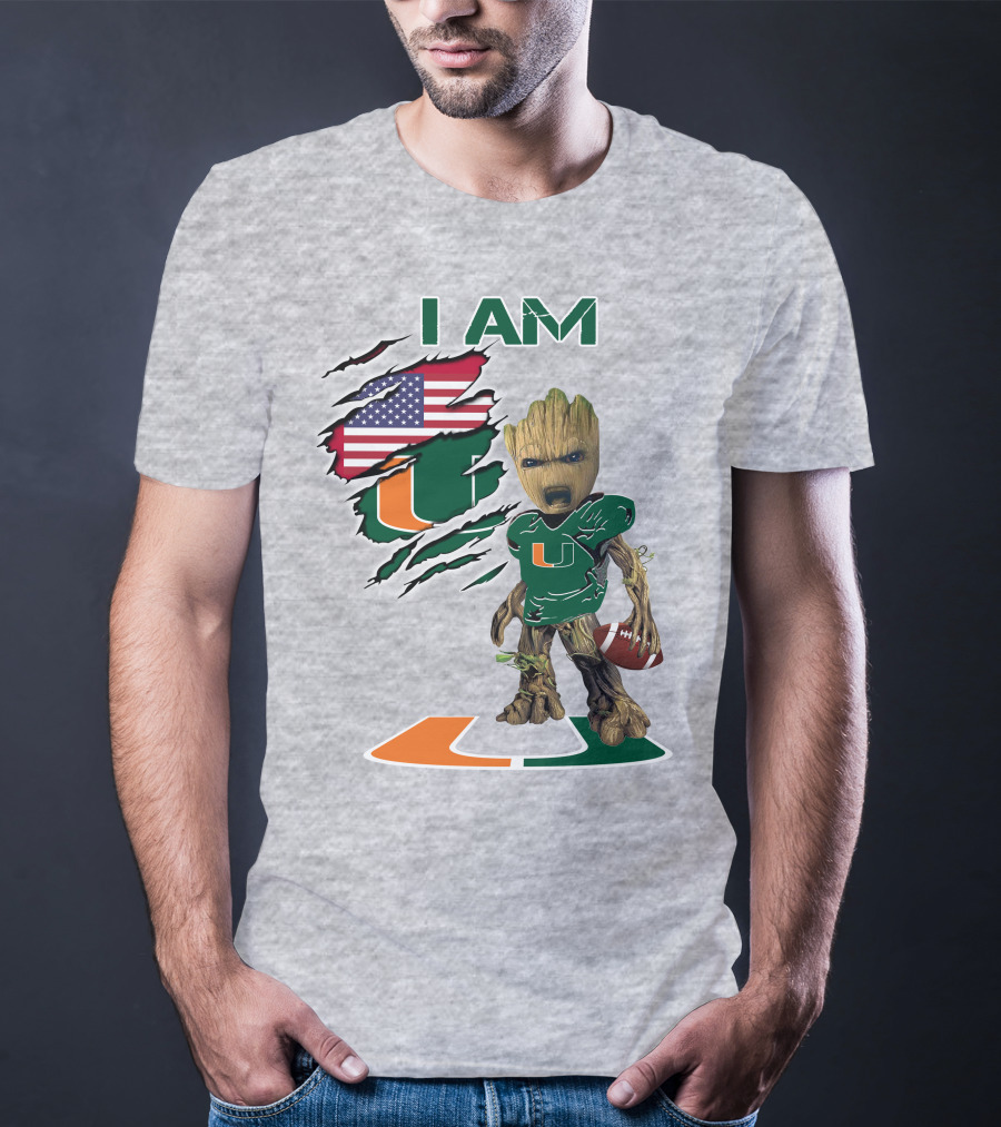 I Am University Of Miami Hurricanes Football Groot American Flag T-Shirt