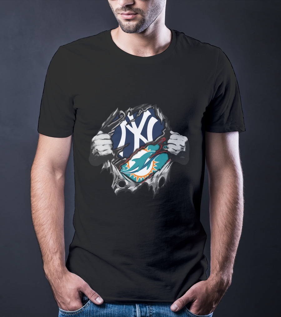 Yankees Dolphins Fans Torn Fabric T-Shirt