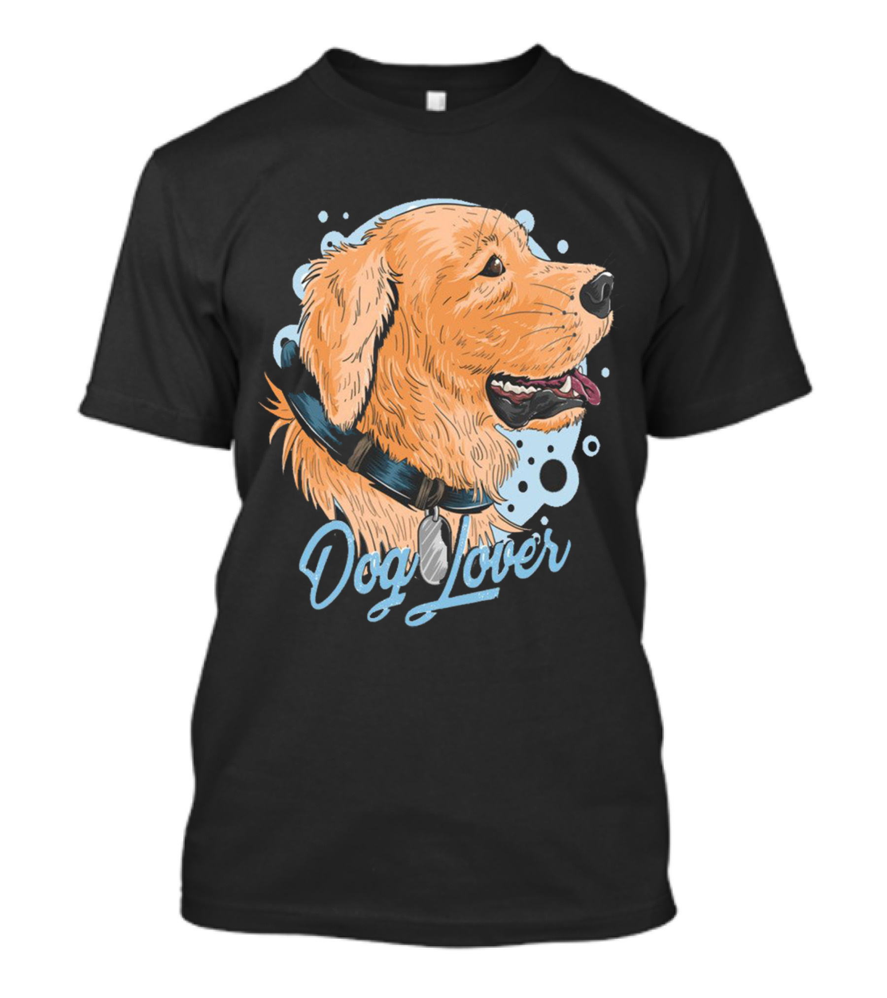 Dog Lover Happy Golden Retriever Head With Collar And Blue Bubbles T-Shirt