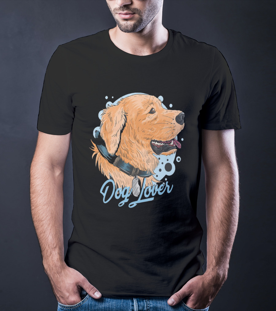 Dog Lover Happy Golden Retriever Head With Collar And Blue Bubbles T-Shirt