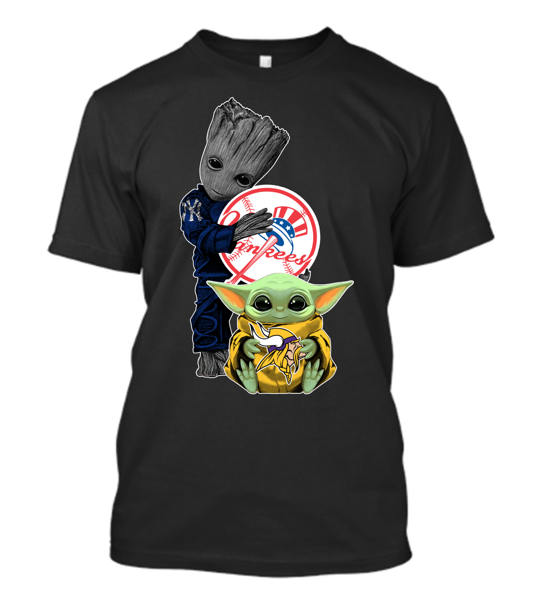 Yankees Baby Groot And Yoda Star Wars Minnesota Vikings T-Shirt