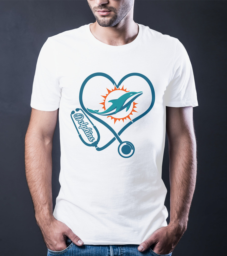 Nurse Heart Stethoscope Miami Dolphins T-Shirt
