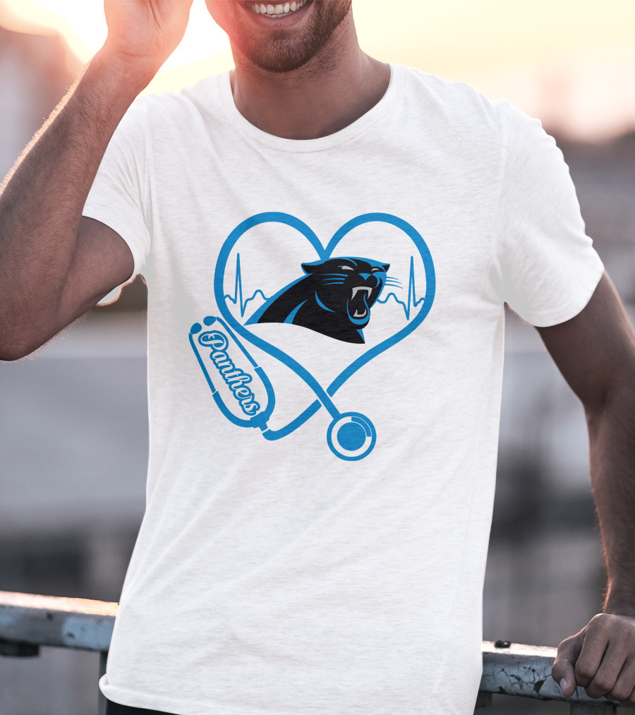 Carolina Panthers Nurse Love Stethoscope Heartbeat Panthers T-Shirt