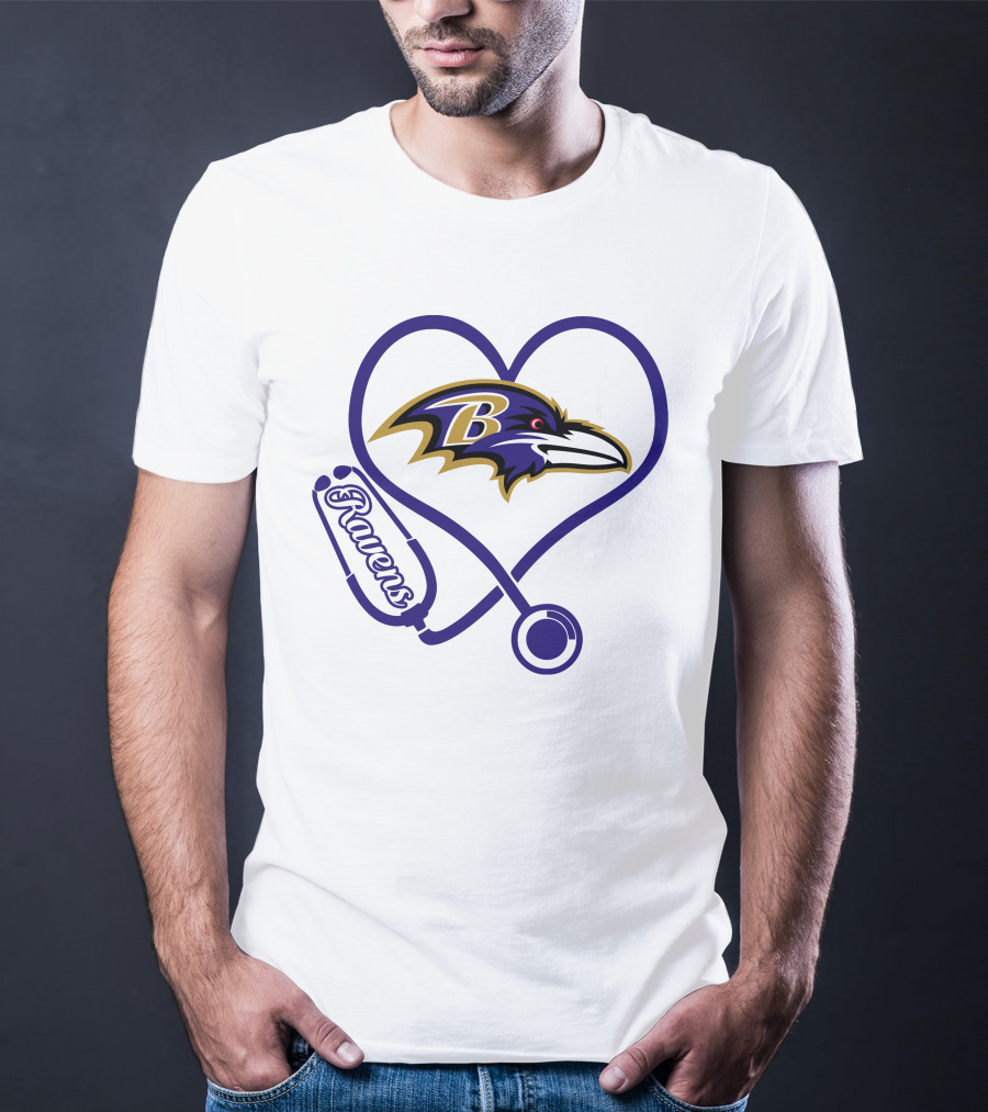 Nurse Love Baltimore Ravens Heart Stethoscope T-Shirt