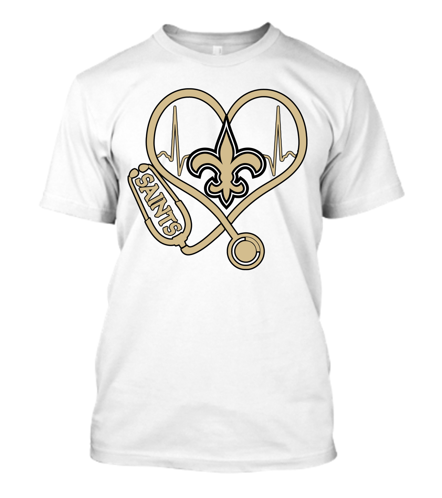 Nurse Love Saints Heartbeat Fleur-de-Lis Football T-Shirt