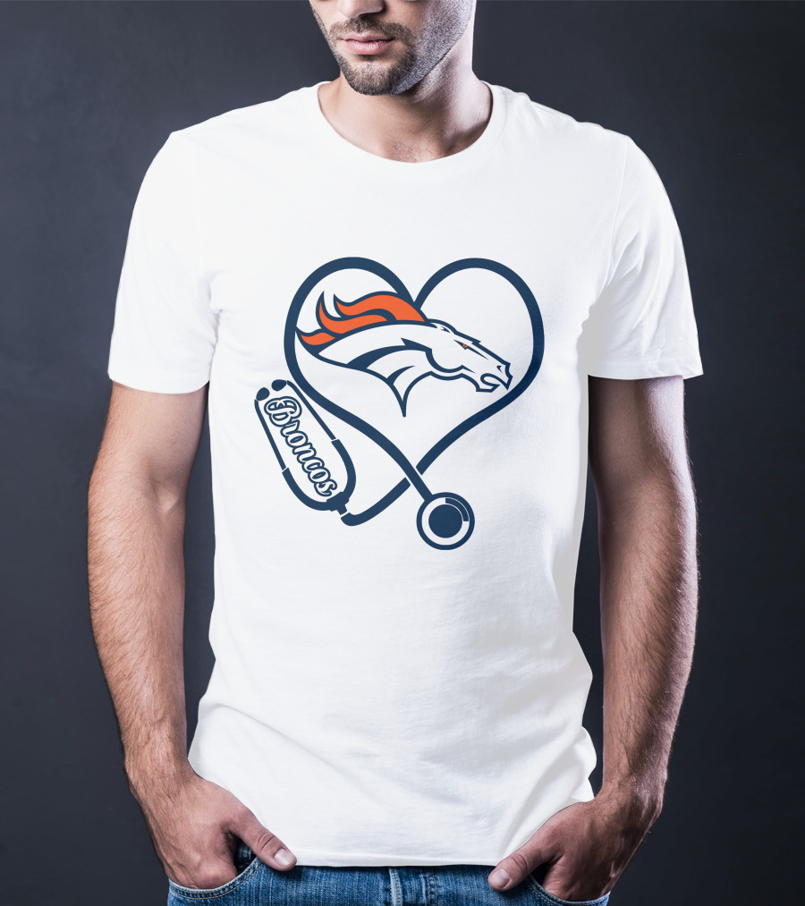 Denver Broncos Nurse Heart Stethoscope T-Shirt