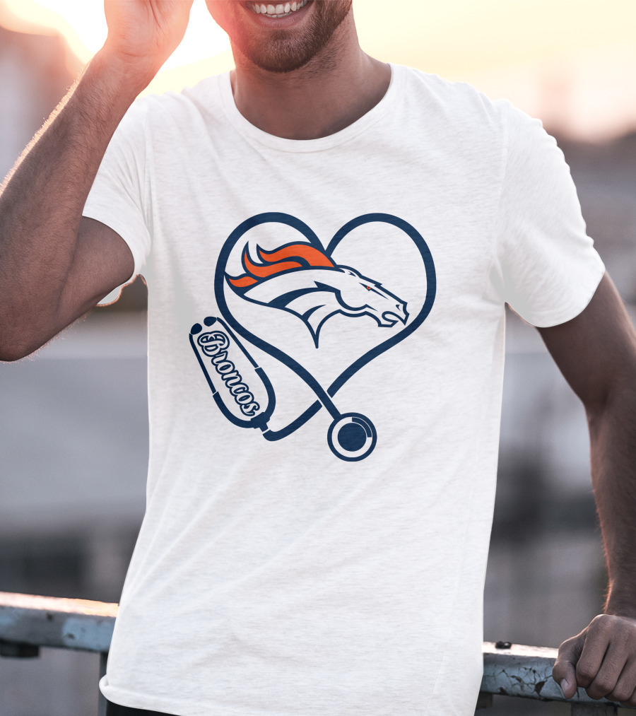 Denver Broncos Nurse Heart Stethoscope T-Shirt