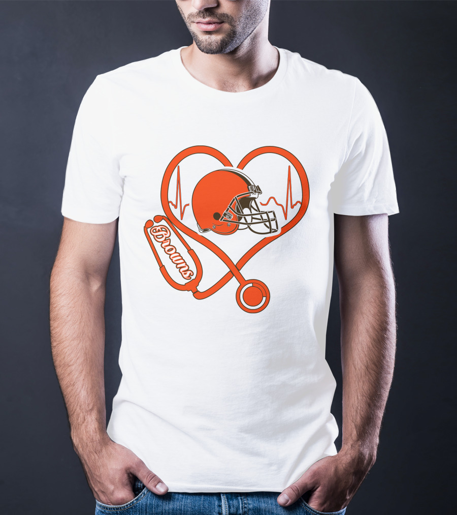 Nurse Heartbeat Browns Helmet Stethoscope T-Shirt