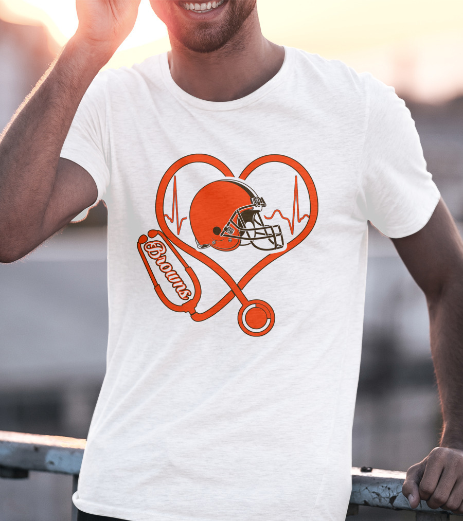 Nurse Heartbeat Browns Helmet Stethoscope T-Shirt