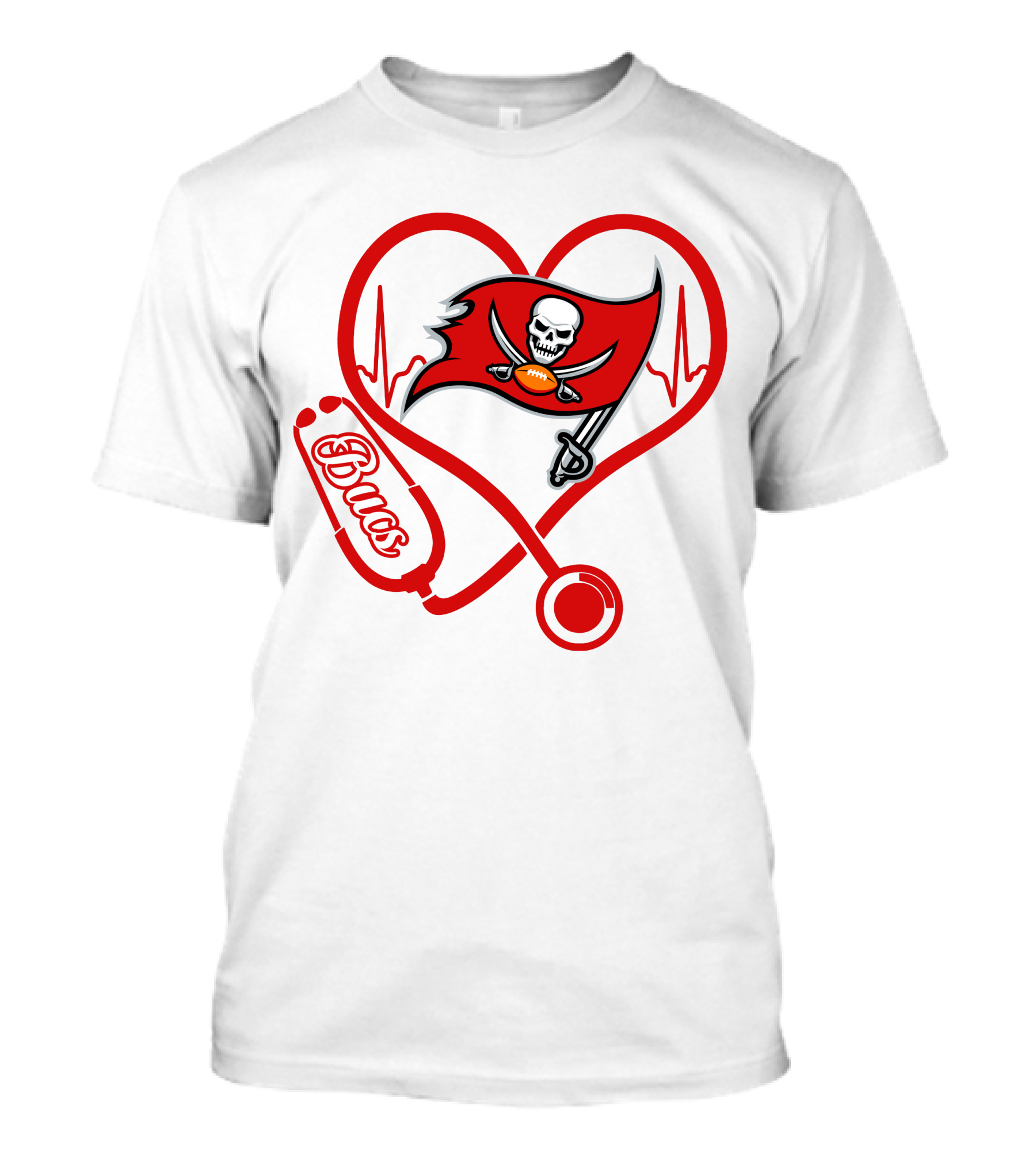 Nurse Heartbeat Love Bucs Tampa Bay Buccaneers Stethoscope Flag T-Shirt