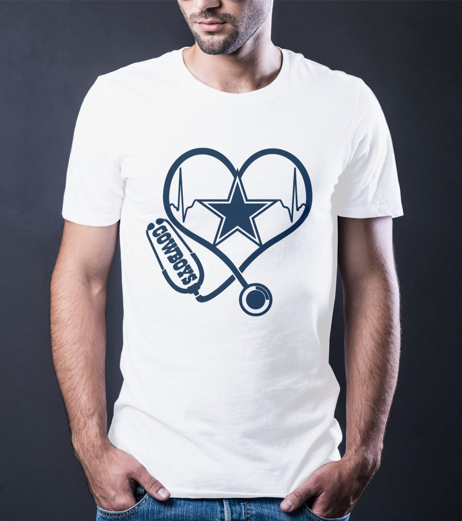 Nurse Heartbeat Dallas Cowboys Stethoscope Star T-Shirt
