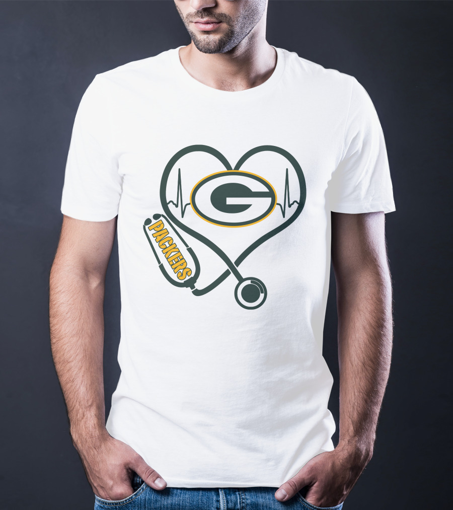 Nurse Love Green Bay Packers Heartbeat Stethoscope T-Shirt